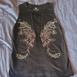 Embellished Black Sleeveless Top